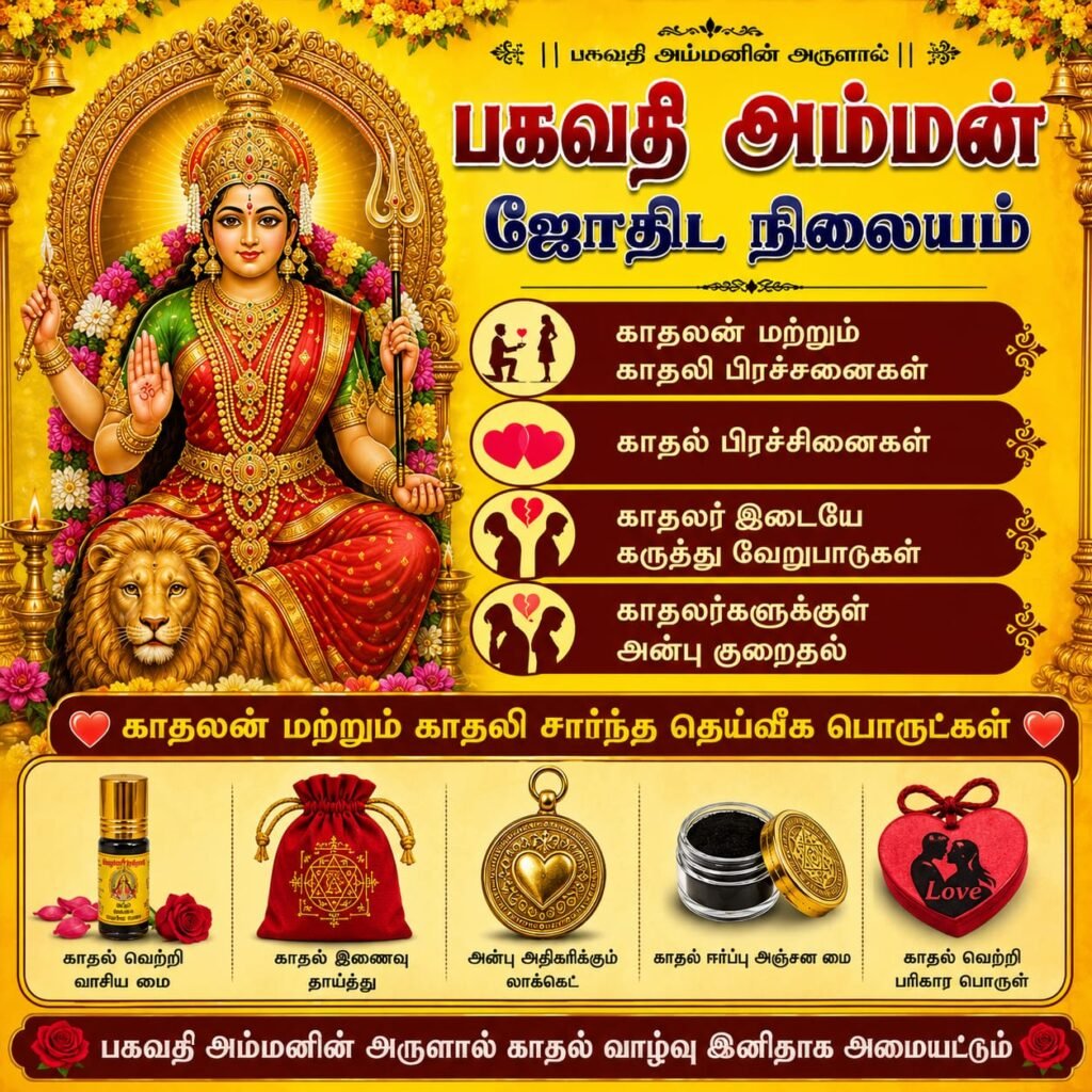 காதலன் காதலி காதலன் மற்றும் காதலி இடையே நல்லிணக்கத்திற்கான பகவதி அம்மன் ஜோதிட நிலையத்தின் சக்தி வாய்ந்த பொருட்கள்